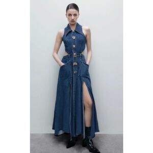 Urban Revivo Cut Out Stretchy Sleeveless Maxi Denim Dress US 6 NWT 1 Available